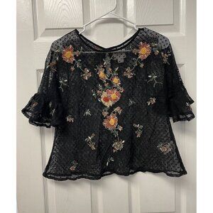 Anthropologie Maeve Black Lace Floral Womens Shirt Small
